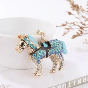 1Pcs Fashion Horse Pony Keychain Women Men Animal Full Rhinestone Crystal Key Chains Holder Handbag Pendant For Car Jewelry Gift