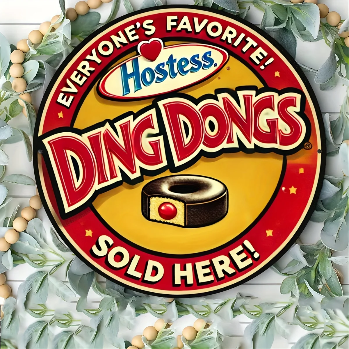 1pc Hostess Ding Dongs Vintage Aluminum Sign, Round Retro Wall Hanging Decor, Ideal for Laundry Room, Bakery, Gym